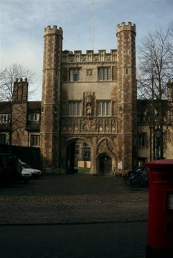 Trinity's main entrance, the Great Gate, leading to the Great Court