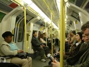 Inside a Northern Line carriage at night