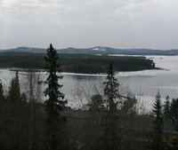 Looking over Volgsj, a lake adjacent to the town of Vilhelmina. Photo by Aran Johnson, 2004.