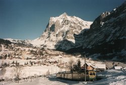 The  looms above Grindelwald in this wintertime view.