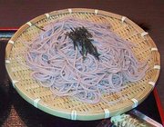 Soba served on a zaru