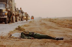 This Iraqi soldier was killed in April,  by United States Marines defending a nearby bridge.