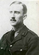 Tolkien in , wearing his British Army uniform in a photograph from the middle years of  (from Carpenter's Biography)