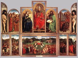 The Ghent Altarpiece: The Adoration of the Mystic Lamb (interior view), painted 1432.