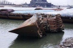 After the 1993 flood, Inaugural was left on her side in the Missouri River.