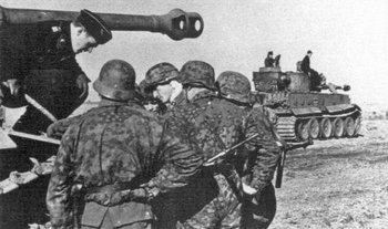 Waffen-SS Panzergrenadiers of the SS Panzergrenadier Division Totenkopf during the start of operation Zitadelle