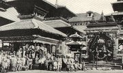 Market in Kathmandu, 1920. Sculpture of  visible at right.