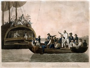 The mutineers turning Lt Bligh and some of the officers and crew adrift from HMAV Bounty,  