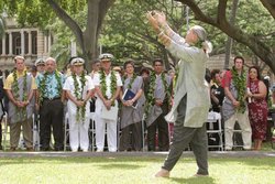Hula is often performed as a form of prayer at official state functions in Hawaii. Here, hula is performed for a ceremony turning over U.S. Navy control over the island of Kahoolawe to the state.