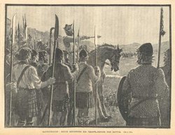 Bruce addresses his troops - fanciful illustration from Cassell's History of England, 1902
