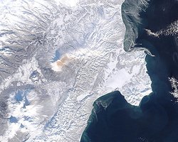 Ash plumes on Kamchatka Peninsula, eastern Russia