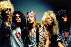 The original line-up of Guns N' Roses. From left to right; , , ,  and 