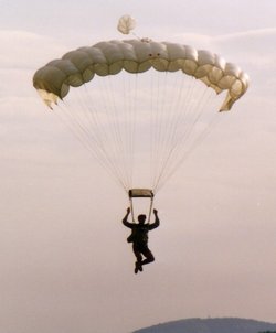 Skydiver about to land