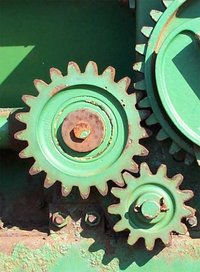 Gears on a piece of farm equipment, gear ratio 1:1.61