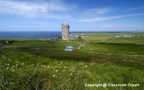 Castle found along the coast of Ireland. Image provided by Classroom Clip Art (http://classroomclipart.com)