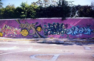 This wall, in , has been set aside for use by graffiti artists and passerby.