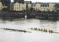 Exhausted crews at the finish of the 2002 Boat Race