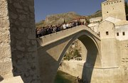 The "Old Bridge", or Stari most, which is the town's symbol, was officially reopened for the public on July 23, 2004.