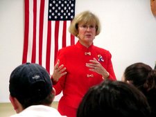 Judy Biggert speaks to a class of high school students.