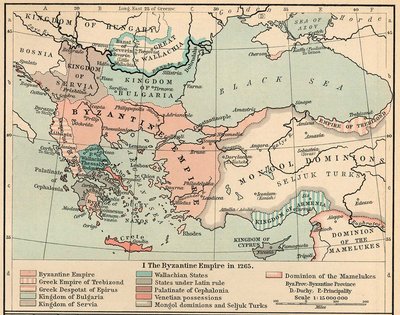The Morea and surrounding states carved from the Byzantine Empire, as they were in 1265 (William R. Shepherd, Historical Atlas, 1911)