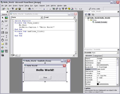 A typical session in Microsoft Visual Basic 6