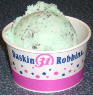 A scoop of Mint Chocolate Chip, a popular flavor