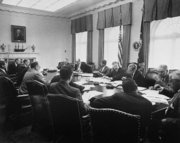 Kennedy's Cabinet meets during the Cuban Missile Crisis