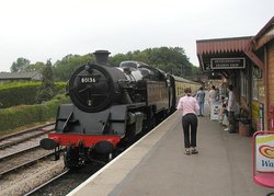 Another view of Bishops Lydeard station. The train is an ex-British Rail 4MT 2-6-4T Tank, built in 1958 (number 80136)