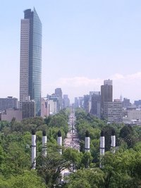 A view along Paseo de la Reforma, a 12-km-long avenue in Mexico City showing the , the tallest skyscraper in Latin America at 225m