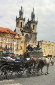 A tourist carriage with cartwheels