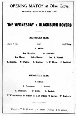 Leaflet advertising a Blackburn Rovers match on the 12th September, 1887 against 'The Wednesday'.