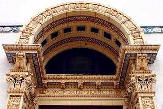 Detail of the entrance to the Carnegie library pictured above