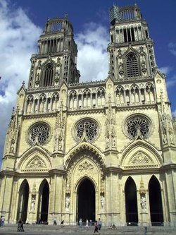 Orleans cathedral, dedicated to the , built from 1278 to 1329; the Protestants pillaged it in the 1560s; the Bourbon kings restored it in the  17th century.