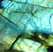 Labradorite displaying typical iridescent effect termed labradorescence
