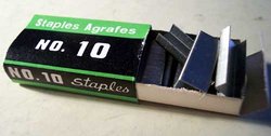 A packet of staples commonly used in the home or office