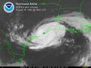Hurricane Alicia shortly after landfall