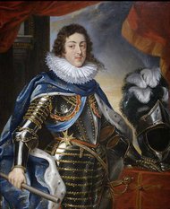 Louis XIII in full military regalia, by , 1622-25: On a ribbon at his hip is the Cross of the 