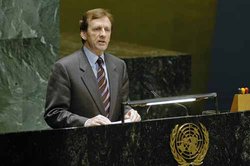 Allen Rock at the UN General Assembly, speaking on the Kimberley Process Certification Scheme