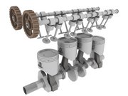 Pistons, crankshaft, camshafts and valves