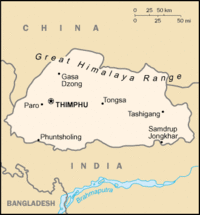 Political map of Bhutan.
