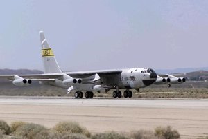 NASA's B-52B launch aircraft takes off carrying the X-43A hypersonic research vehicle (March 27, 2004)