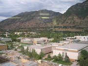 Looking Northeast from the Kimball Tower toward Squaw Peak.  The  Provo temple is in the far background.