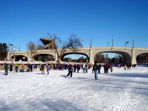 The Bank Street Bridge and canal in winter. The canal marks the northern boundary of Old Ottawa South.