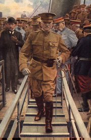 6/28/1917-France: General Pershing lands in France as Commander of the A.E.F. The French Officer behind general Pershing is General Peletier, the civilian to the left is Monsieur Rene Besnard.