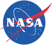 NASA insignia, showing a wingshape and an orbiting spacecraft on a starfield. 1958–1975, 1992–present. Also known as the "meatball".