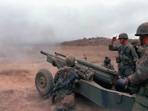 The M102 howitzer firing