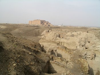 Ur seen across the Royal tombs, with the Great Ziggurat in the background, January 17, 2004