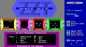 The title screen of The Town of ZZT