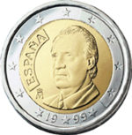 King Juan Carlos, depicted on the Spanish €2 coin