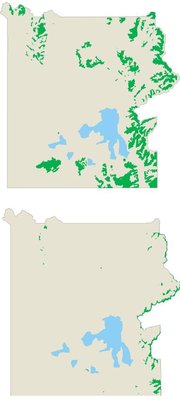 Current (top) and projected (bottom) distribution of whitebark pine.